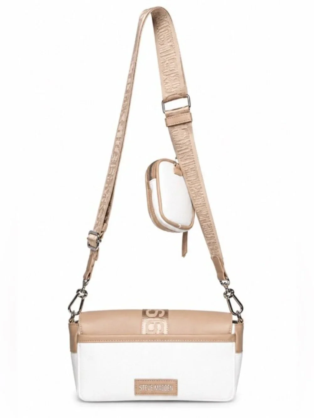 NWT Steve Madden Move Utility Crossbody Bag Cream and Tan With FLAWS - Picture 2 of 14
